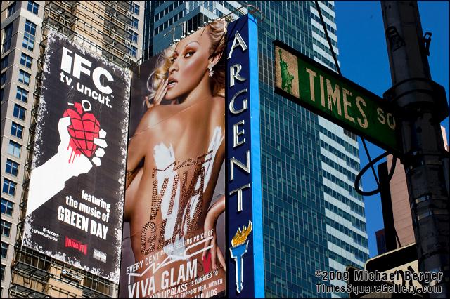 Times Square street sign and billboards. 2005.
