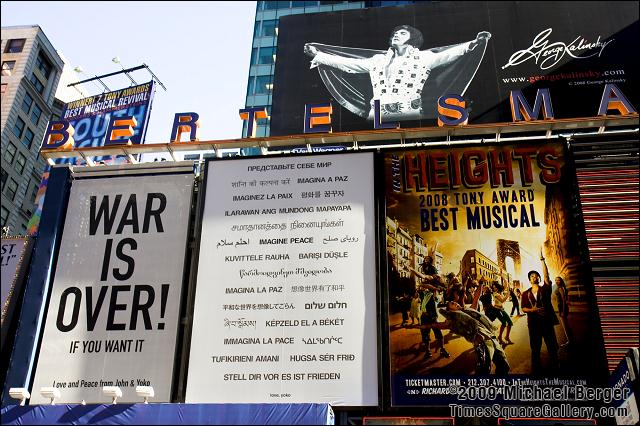 A message from John and Yoko, a photograph of Elvis from George Kalinsky. Times Square. 2009.