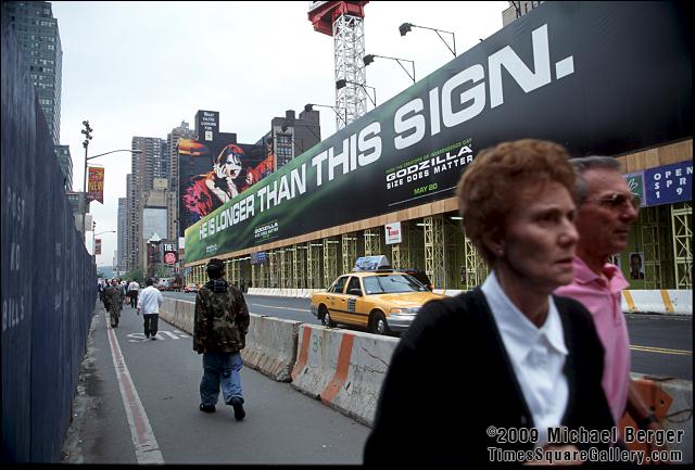 Movie banner at construction site on W. 42nd St. near 8th Ave. 1998.